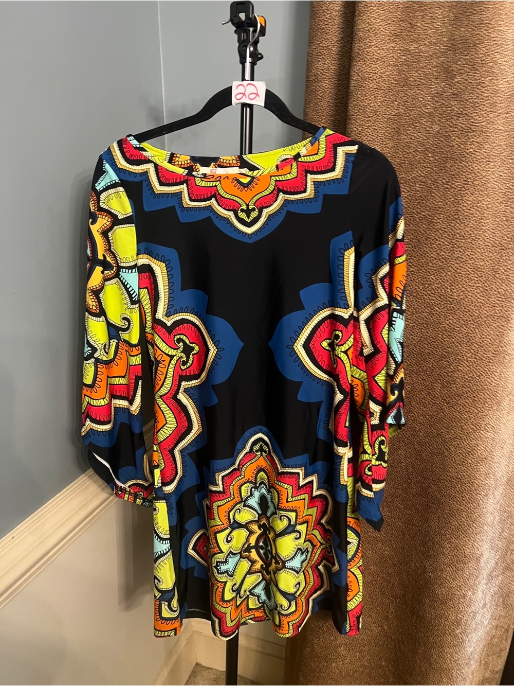Aryeh Black Tunic Dress with Multicolor Medallion Print